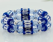 Handmade Beaded Napkin Rings in Blue and Silver, Aluminum and Glass - Set of 4