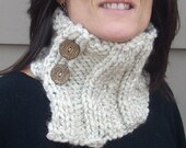 Off white chunky neck warmer with 2 buttons READY TO SHIP