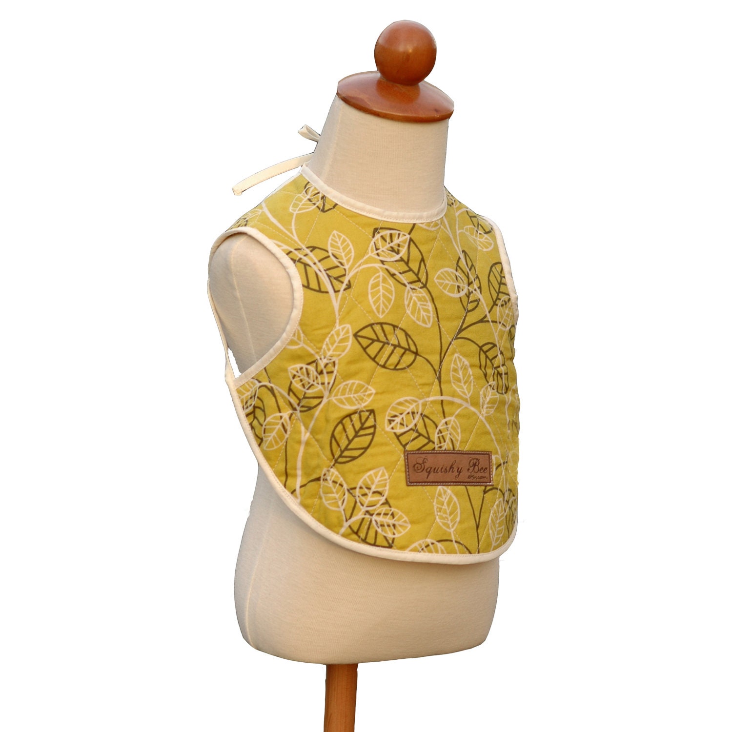 REVERSIBLE Quilted BIB for Baby and Toddler - Vine and Leaves in Mustard Yellow