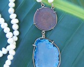 Gemstone Slice Coin Necklace Blue Agate Slice Coin Canada Canadian Pearl White Handmade Vixen Design Studio on Etsy