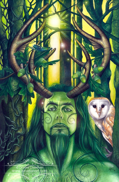 Herne the Hunter - 9x6 inch Print - Signed - Woodland -  Mythical Men Illustration - Green Man.