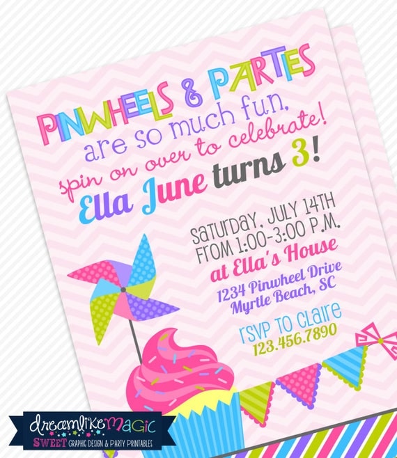 Printable Party Invitation- Pinwheels and Parties Design Il_570xn