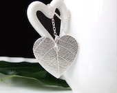 Silver Leaf Heart Necklace, Large Leaf Heart Pendant Necklace, wedding