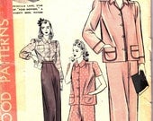1940s Vintage Womens High Waist Pajamas Pattern Hollywood 565 Bust 34 Hip 37