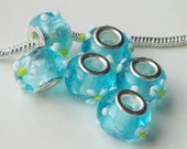 Light Blue Turquoise Flower European Style Glass Large Hole Bead Lampwork,14mm/Murano Glass European Charm Beads. Authentic
