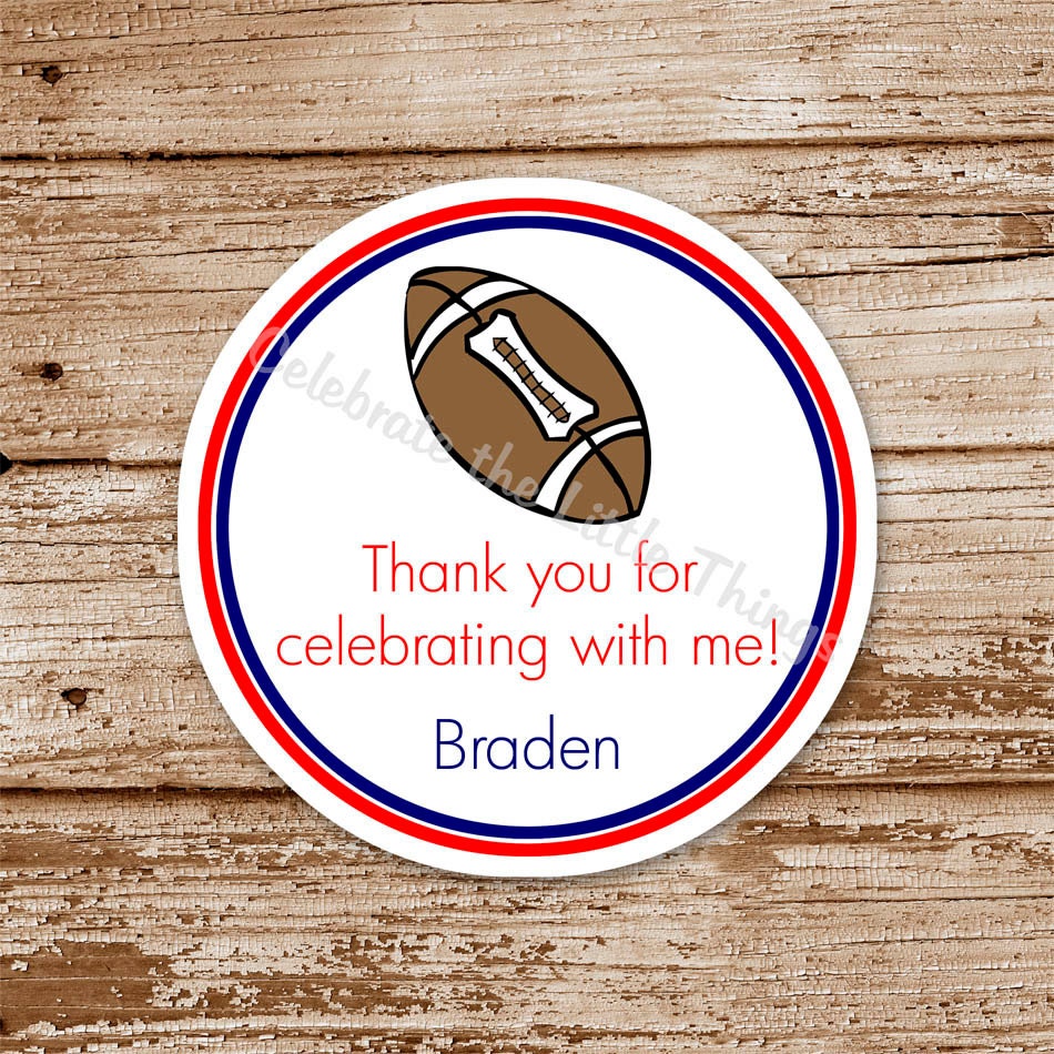 SET of 12 FOOTBALL Favor Tags or Stickers : personalized, choose your team colors Il_570xn