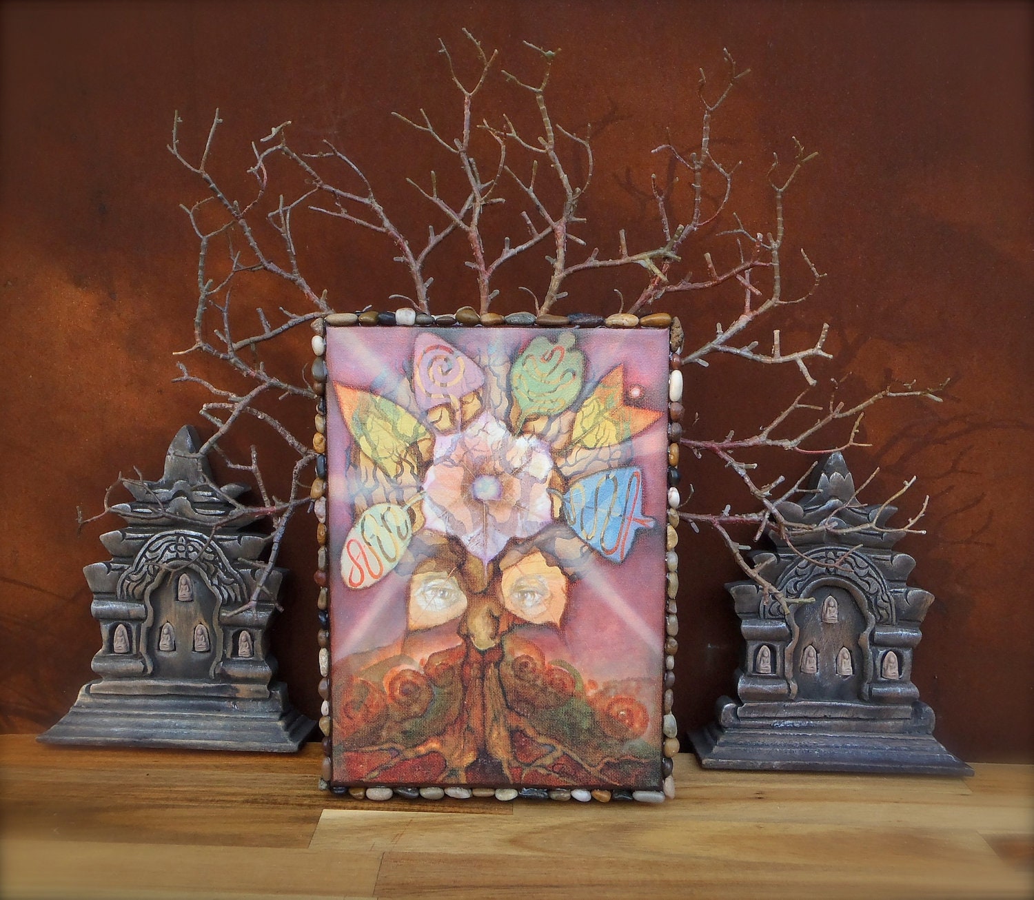 Luminous TREE of WISDOM painting yoga art reiki energy YOGA painting spiritual painting prana bodhi tree twigs canvas print Pebbles