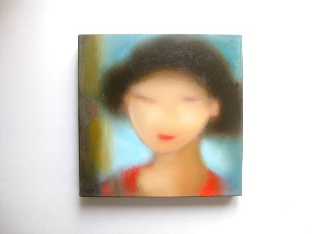 oil on canvas, 12"x12"  Portrait, original oil on canvas fine art painting