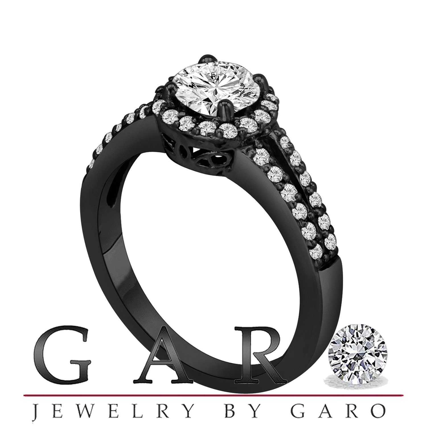 1.34 Carat EGL USA Certified Vintage Style Diamond Halo Engagement Ring 14k Black Gold handmade Bridal Ring