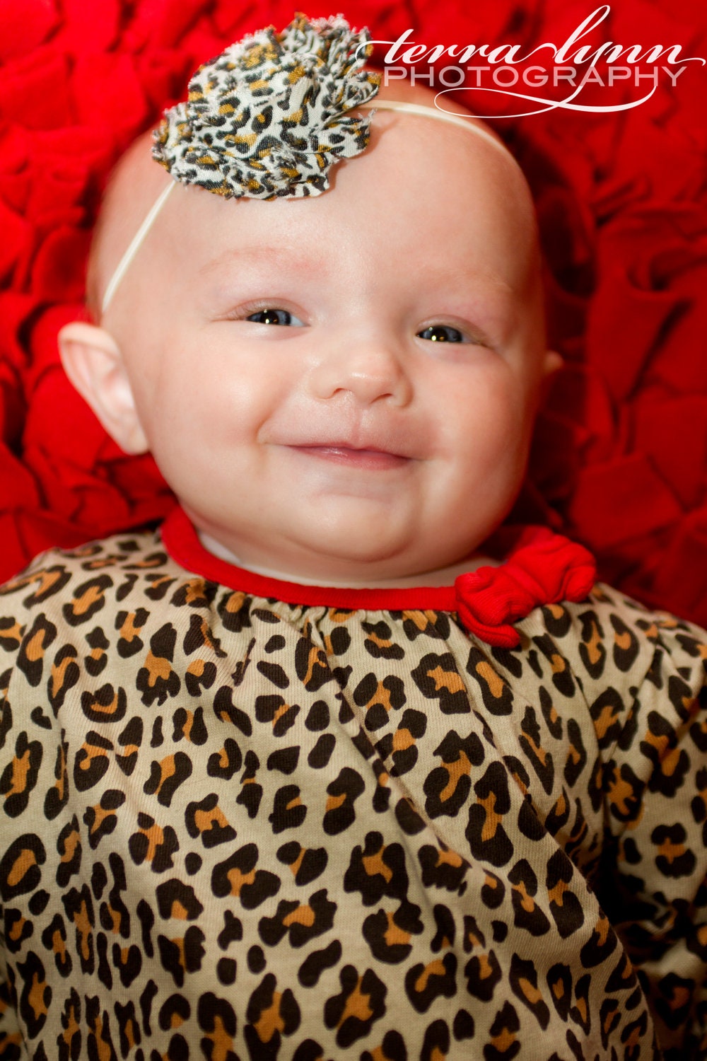 Leopard Print Flower Headband Shabby Chic Vintage Style Flower Headband - Infant Baby Headband - Headband -  Toddler - Girl - Photo Prop