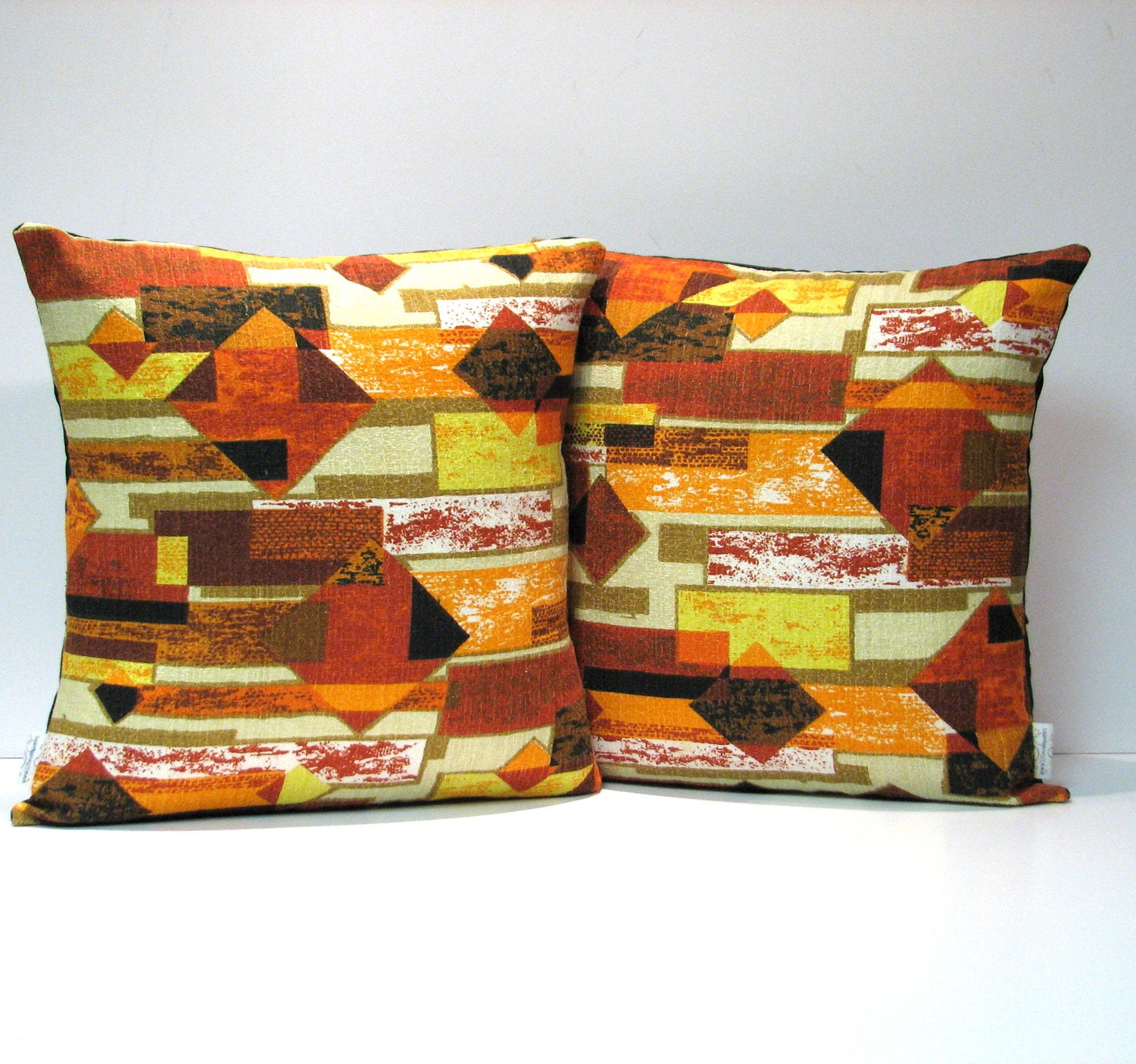 Pair of Stunning Mid Century Atomic Vintage Barkcloth Pillows