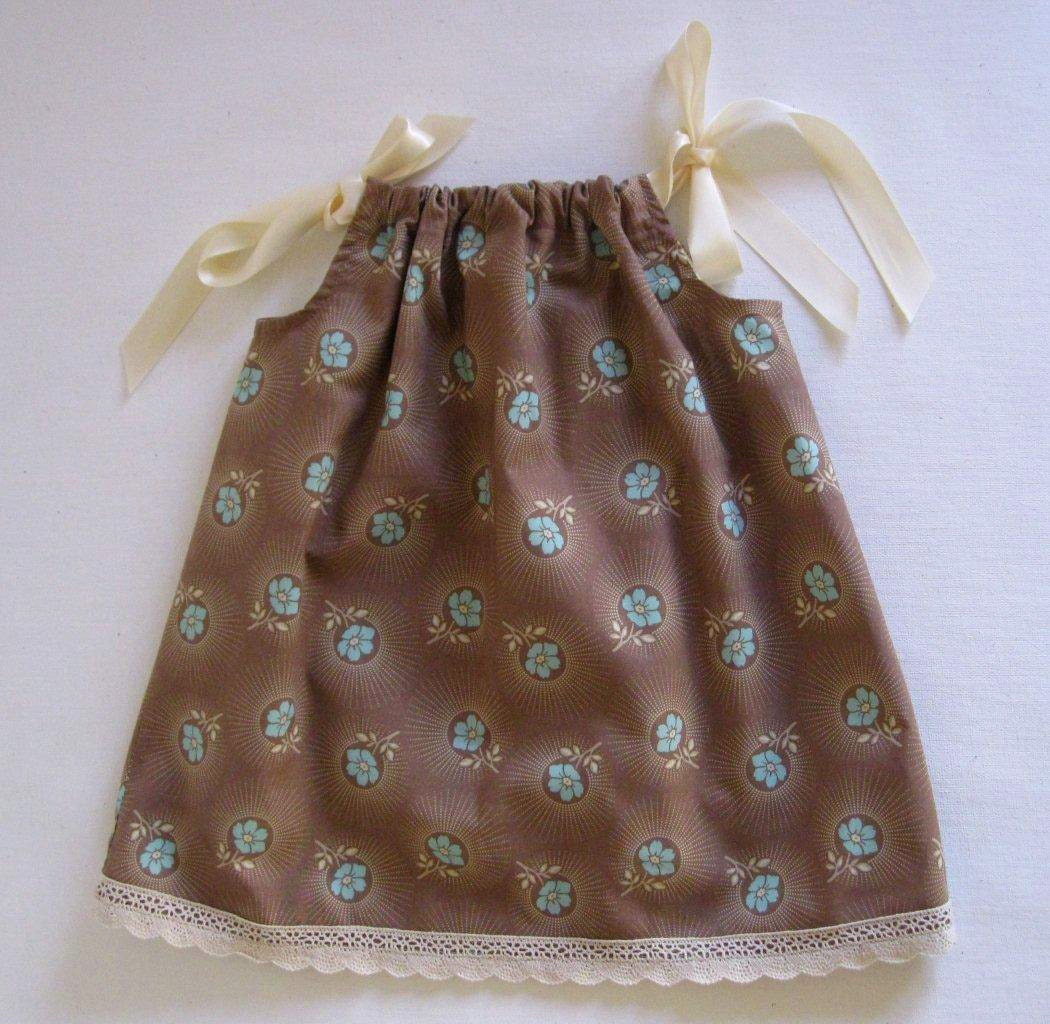 Floral Drop Aqua and Brown Pillowcase Dress