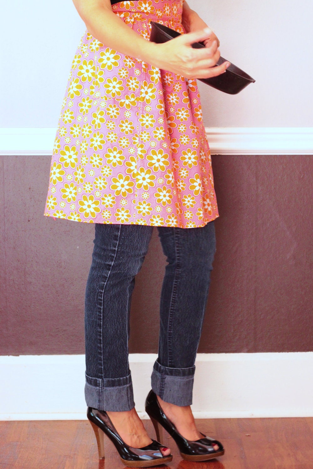 Feminine Recreated Vintage Woman's Full Apron The Emma Peel Cocktail