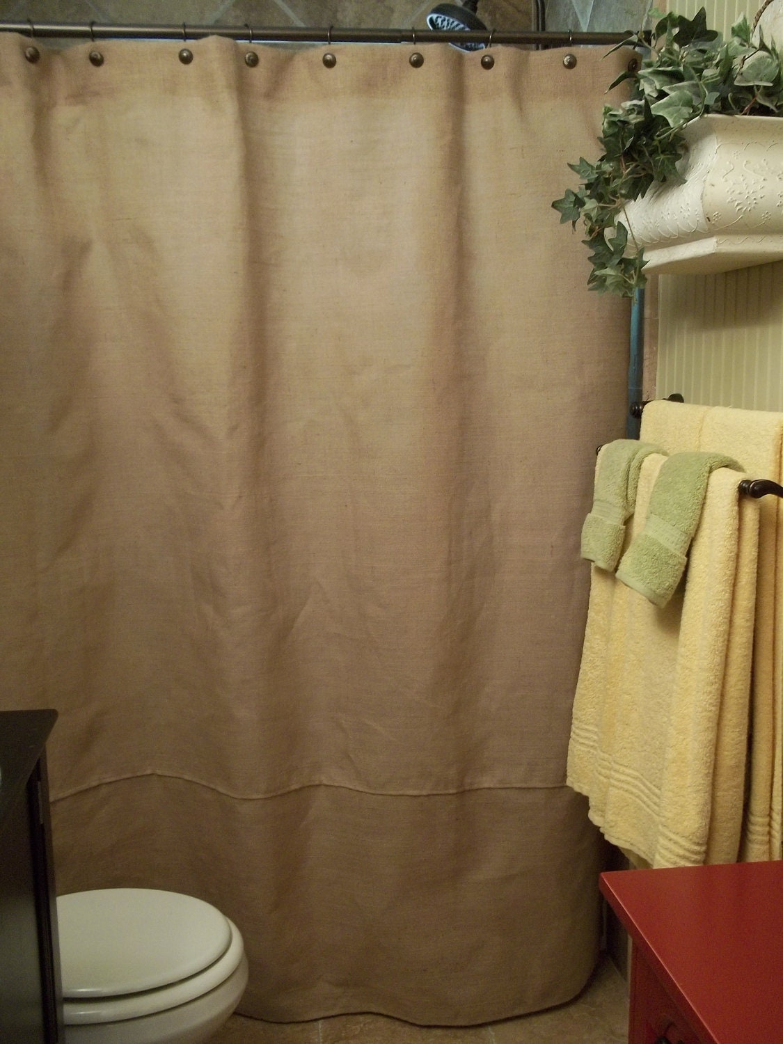 Burlap Shower Curtain - Rustic - Country - French Chic