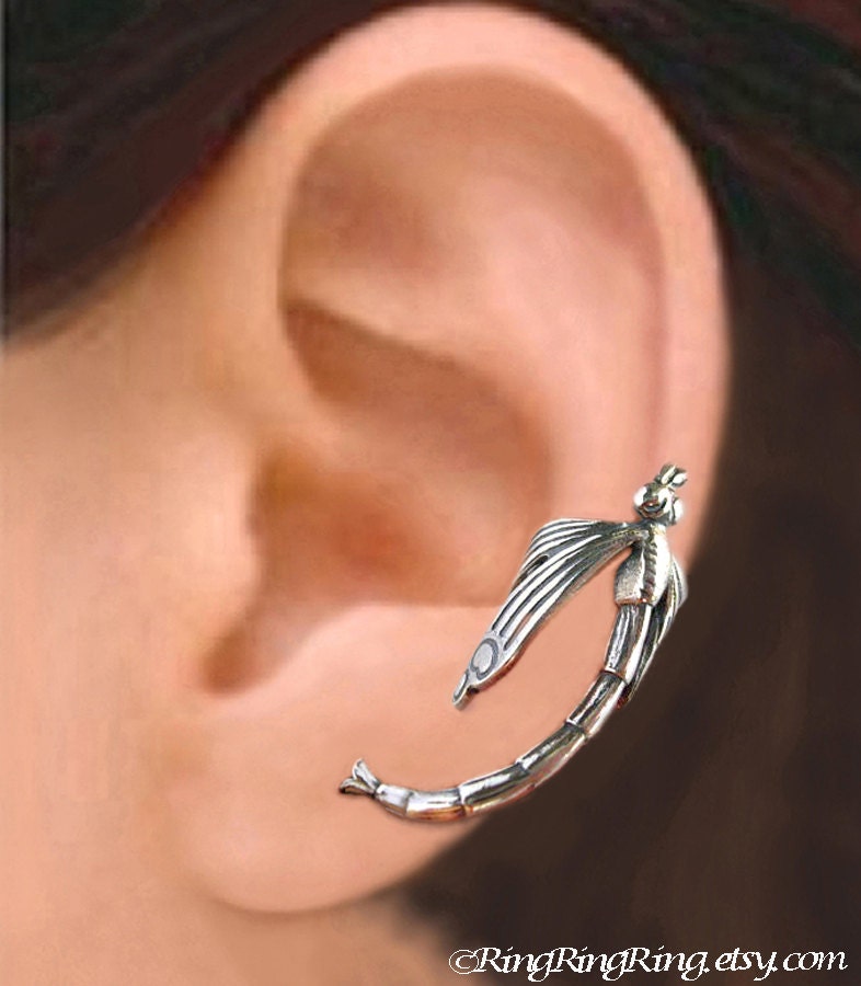 925. Large dragonfly - Sterling Silver ear cuff earring - cartilage wrap earcuff jewelry for men and women 111812