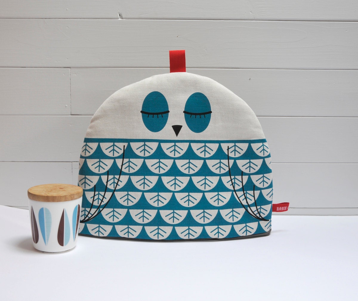 Hand Screen Printed Owl Tea Cosy in Teal