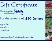 Gift Certificate 30 Thirty Dollars