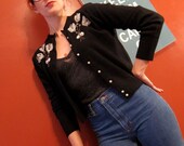 Beaded cardigan sweater BLACK 1950s acrylic M medium