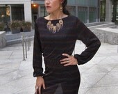 Metallic Glam dress in Black with stripes 80s style in size small