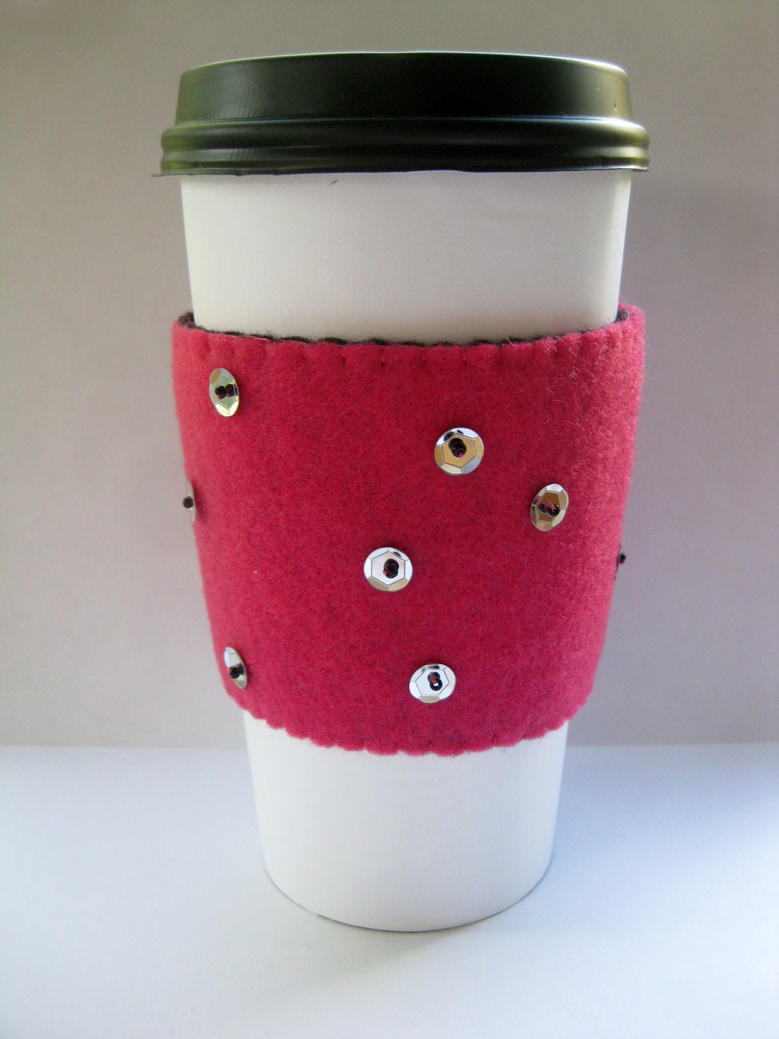 Pink and Black with Silver Sequins - Felt Cup Sleeve