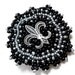 Fleur de Lis Dark Silver and Black Beaded Brooch - Regal Jewelry Pin