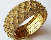 Vintage Joseph Mazer Designer Gold Rhinestone Hinged Bangle Bracelet