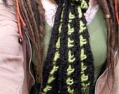 Black and Lime Green Striped Crochet Scarf
