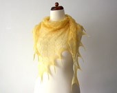 ON SALE luxury knit lace shawl bridal triangle yellow romantic wedding - KnitsDeLuxe