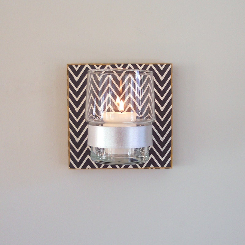 Modern Candle Holder l Black Chevron Herringbone l MILKY WAY l pattern geometric black white redtilestudio