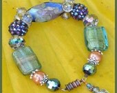 Green and Blue Lampwork and Crystal Bracelet With Inspirational Message