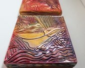 Fired Metal Copper Repoussé set of 2 metal dyed art works 4x4"