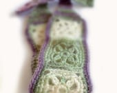 Crochet Headband, Boho Knit Hairband in a Fuzzy Wool and Mohair Mix in Purple, Lavender, Sage Green and White