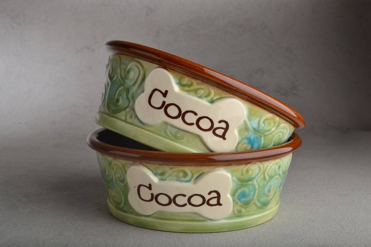 Small Dog Bowl Set 7" Personalized Made To Order by Symmetrical Pottery
