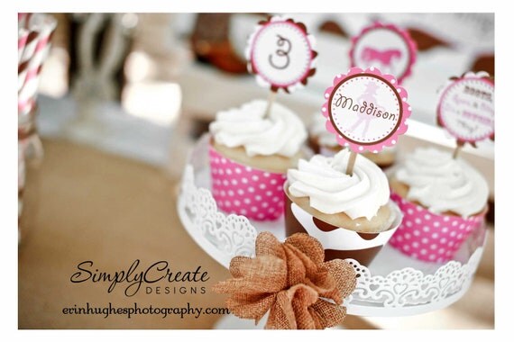 Cowgirl Cupcake Toppers DIGITAL File 8.5 x 11 Jpeg File Personalized Il_570xn