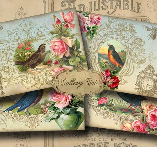 ANTIQUE CARDS I Digital Collage Sheet Romantic Collection for Scrapbooking Greeting Card Labels Printable Art Images GalleryCat CS204