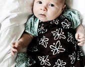 Peasant baby dress brown and teal butterflies Size 6-9 months ready to ship