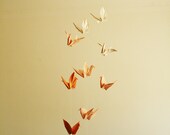Origami Mobile - Flying Cranes in Peach Sunrise Colors - Hanging Decor - Origami Paper Sculpture - Modern Mobile