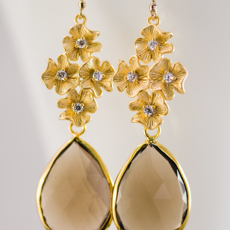 Smokey Quartz Earrings - Swarovski Earrings - Statement Jewelry - Bridal Earrings - Mother's Day Gift