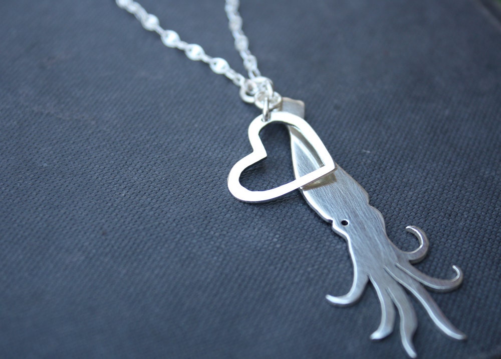 squid necklace octopus necklace quirky sea monster nautical jewelry calamari