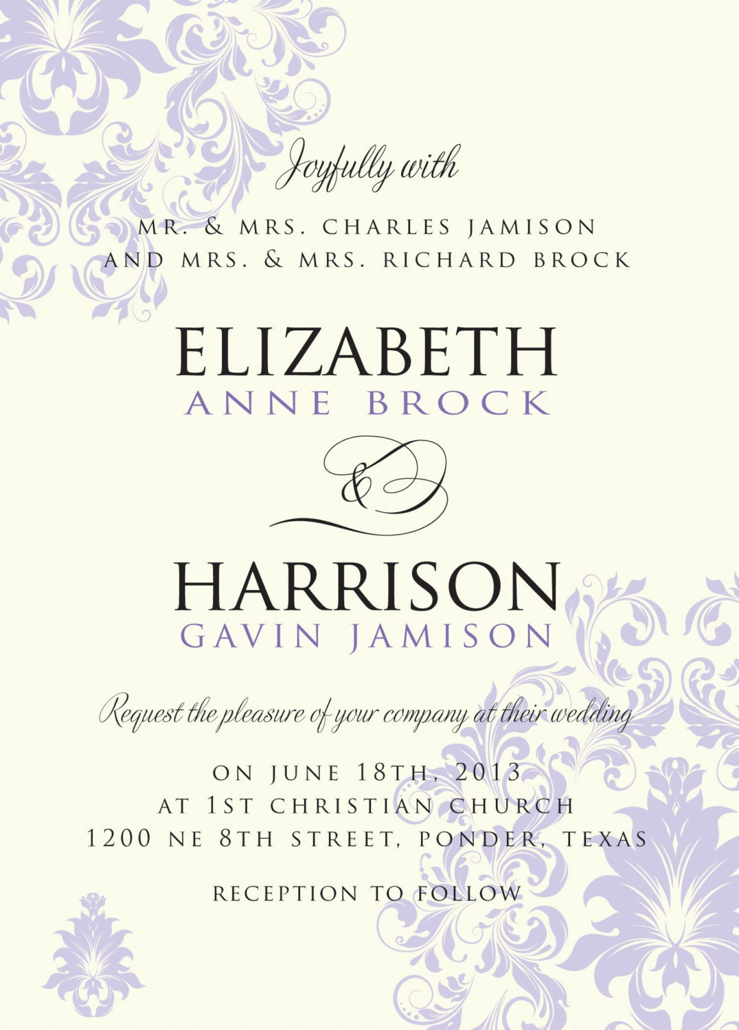 PRINTABLE Wedding Invitation Suite DIY - Cream and Lavender Damask Wedding Collection (Colors Can Be Customized) Il_170x135