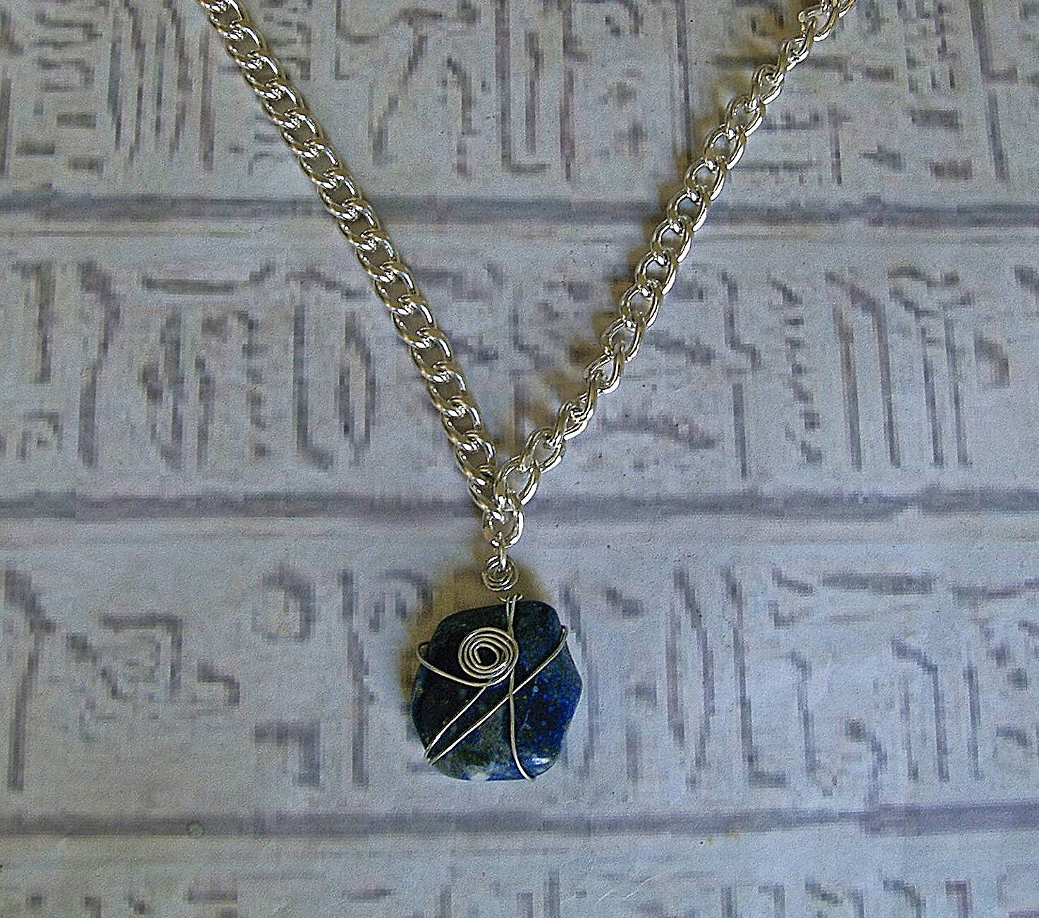 Wire wrapped lapis necklace. Egyptian necklace.