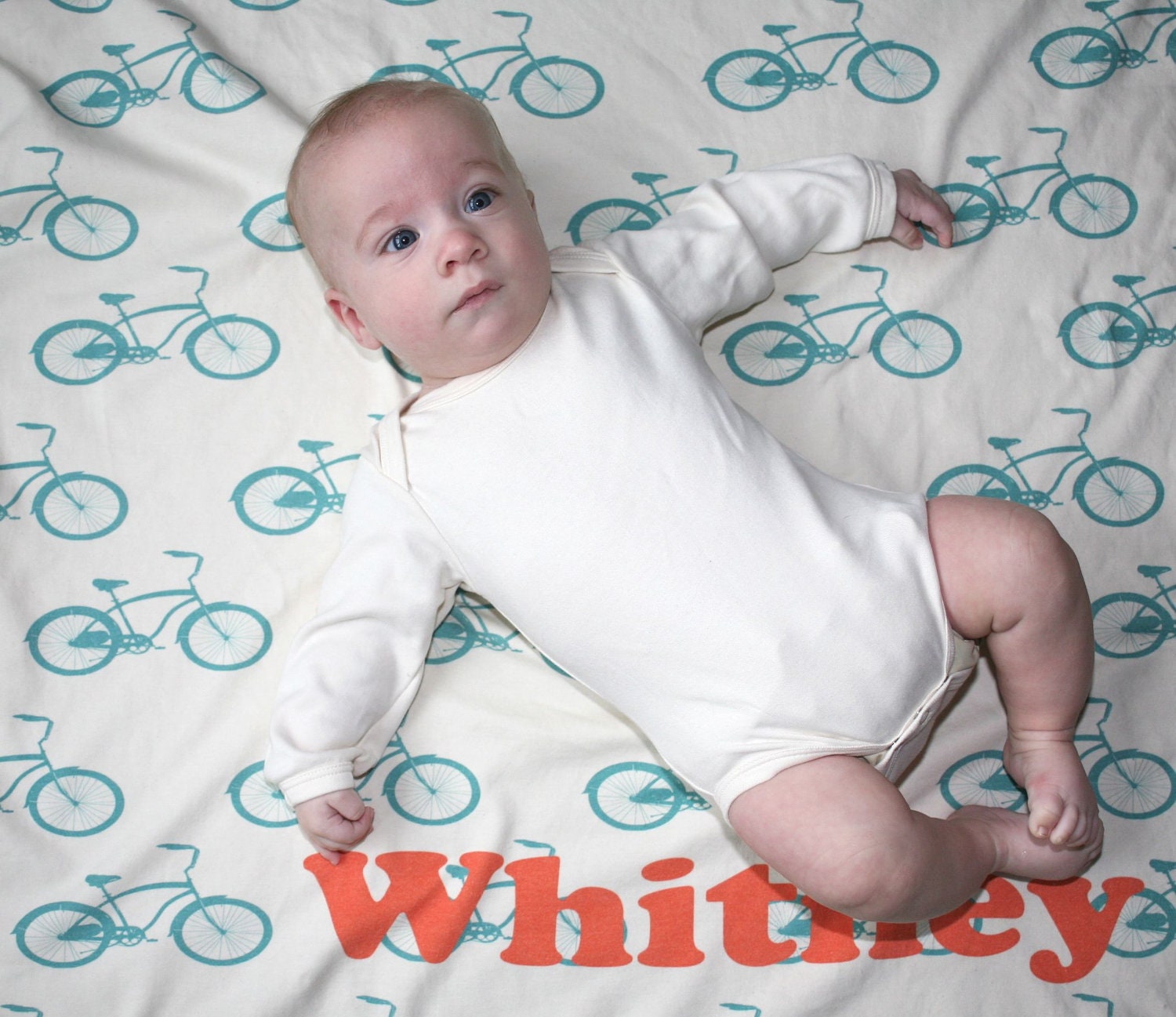Organic Baby Blanket with Cruiser Bike Personalized Monogram Children's Gift Organic Cotton Bicycle Gift For Baby- Baby Swaddler