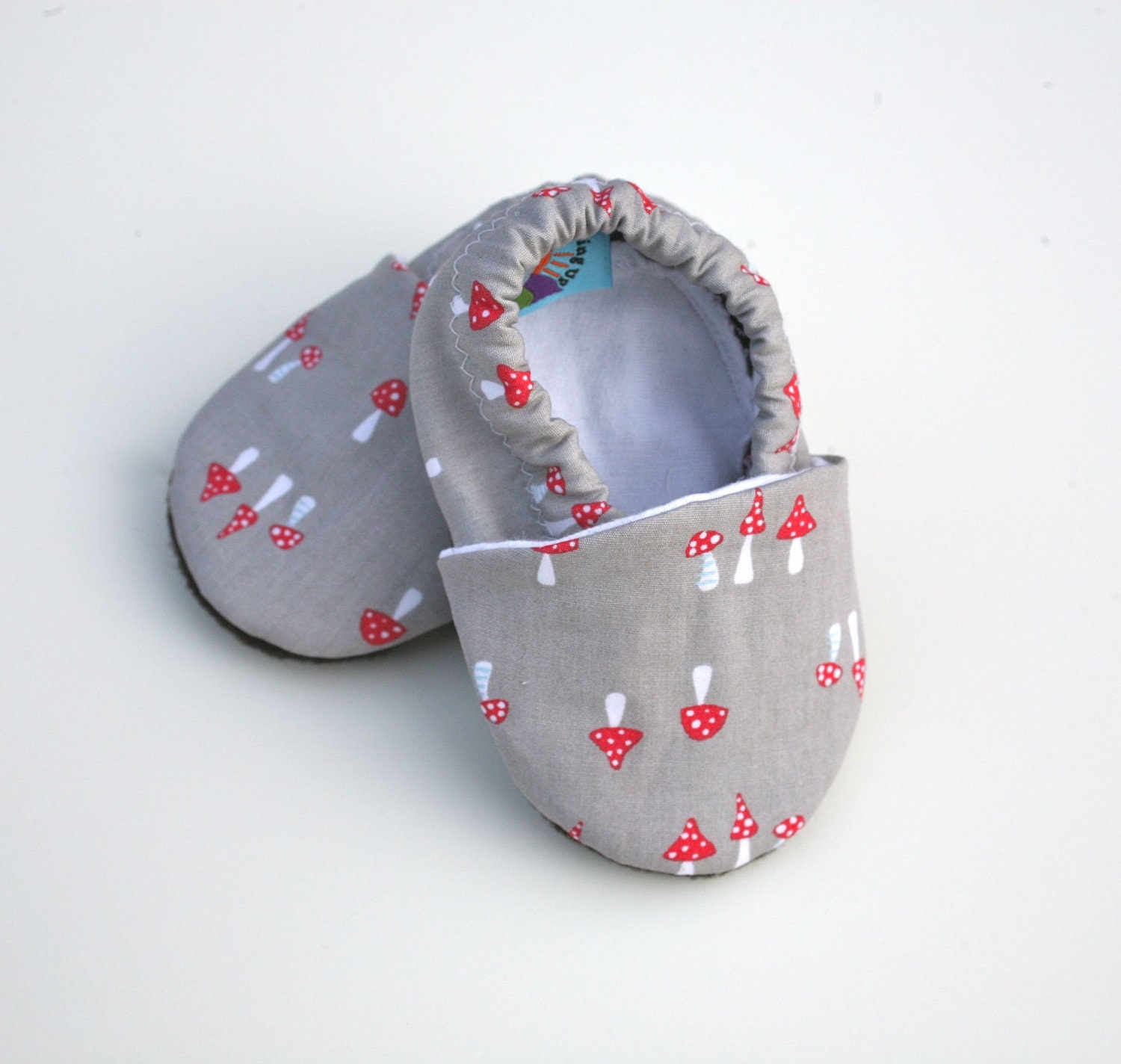 Gray Mushroom Organic Handmade Baby Shoes Boy or Girl- Size 0 3 6 12 18 months Organic  Booties with Organic Fleece Linings- Baby Clothes