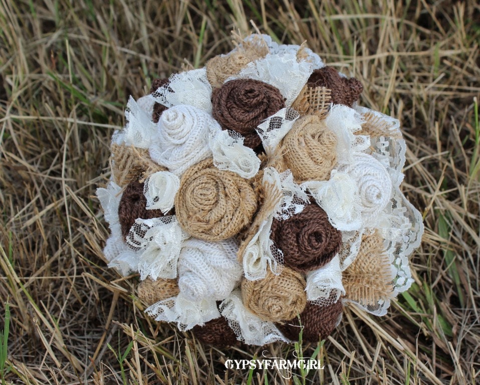Custom Order for lnicole - Burlap and Lace Bride's Bouquet -