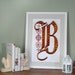 B - Monogram poster, initial Print, Quilled typography poster, Paper art print, 12x18 in