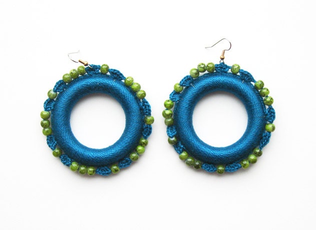 Crochet Frenzy Earrings, Spring Green vs Kelly Green
