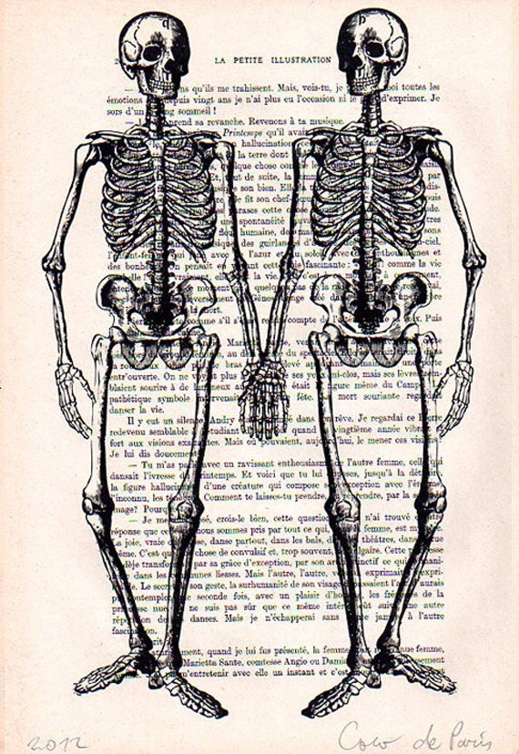 Original Illustration Digital Print Mixed Media  Art Poster Acrylic Painting Holiday Decor Drawing Gifts: Just Skeleton Friends