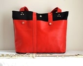 Leather and Black Canvas Large Tote Bag, Shoulder Bag, Handbag, Laptop Bag