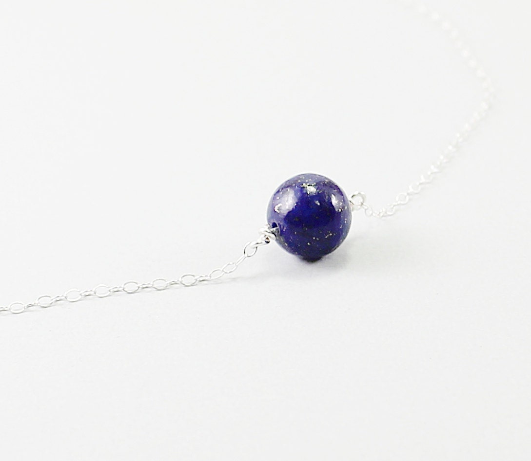 Silver necklace - lapis lazuli necklace choker minimalist jewelry handmade natural stone gray