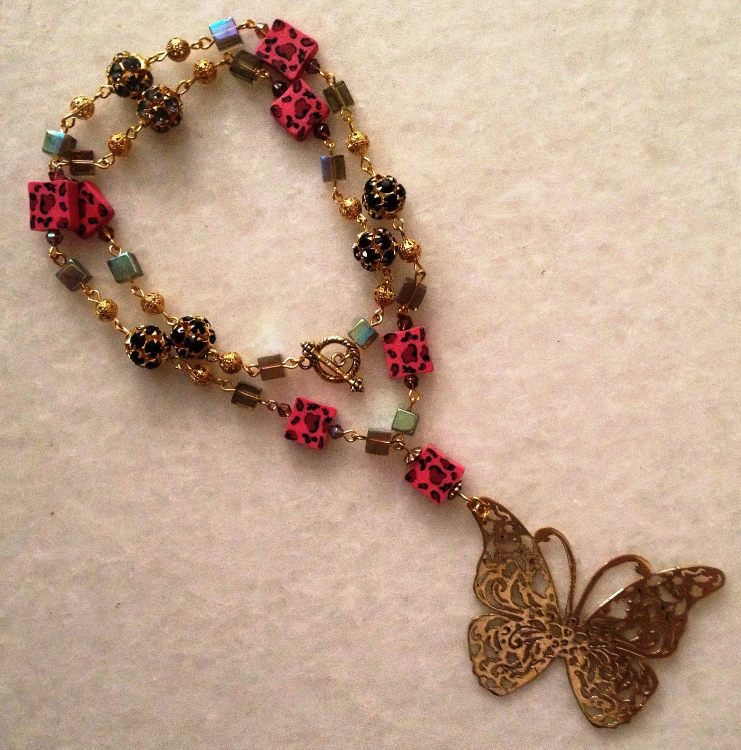 Long Necklaces - Copper Butterfly Pendants